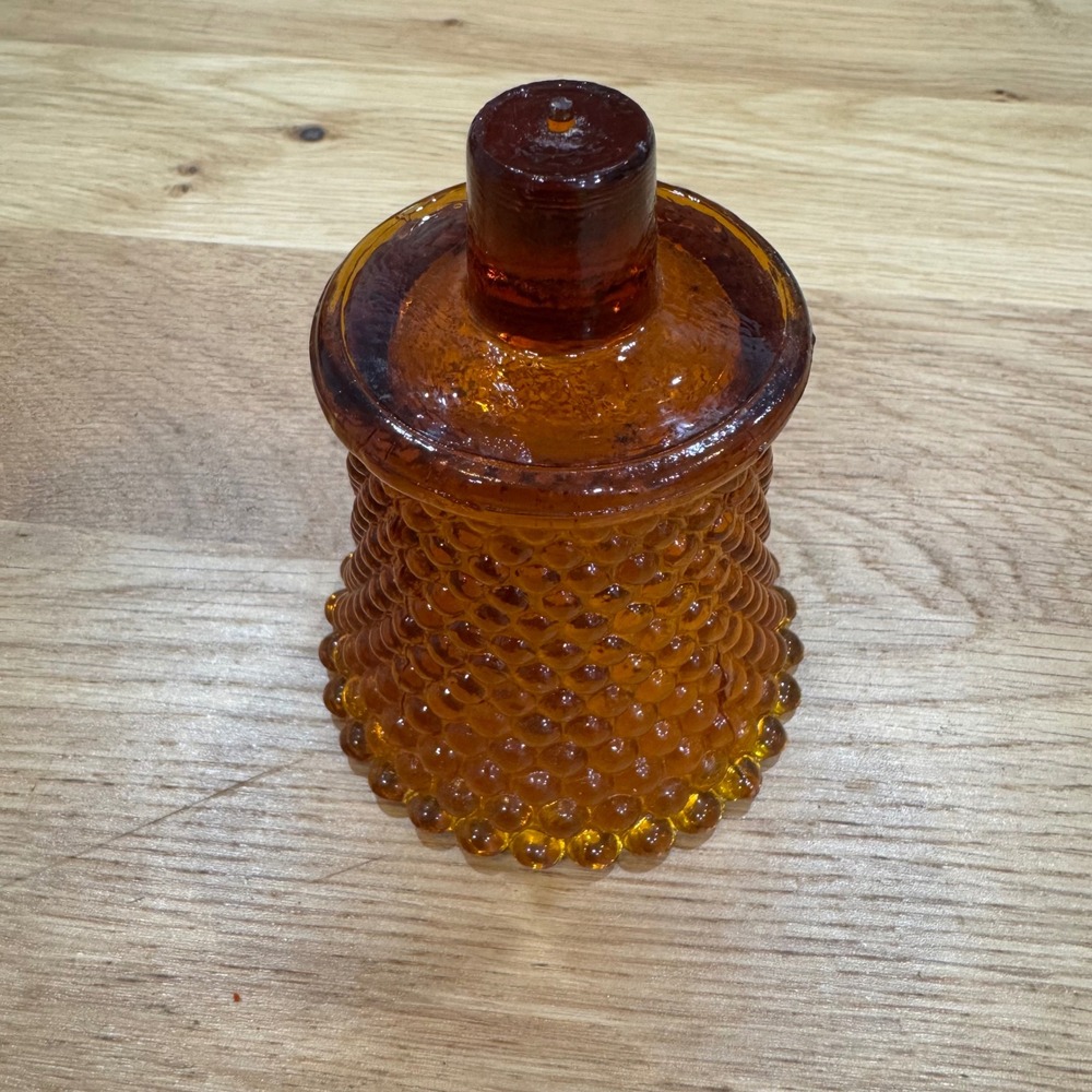 Vintage Amber Hobnail Glass Votive Candle Holder Peg Cup Mid Century Modern
